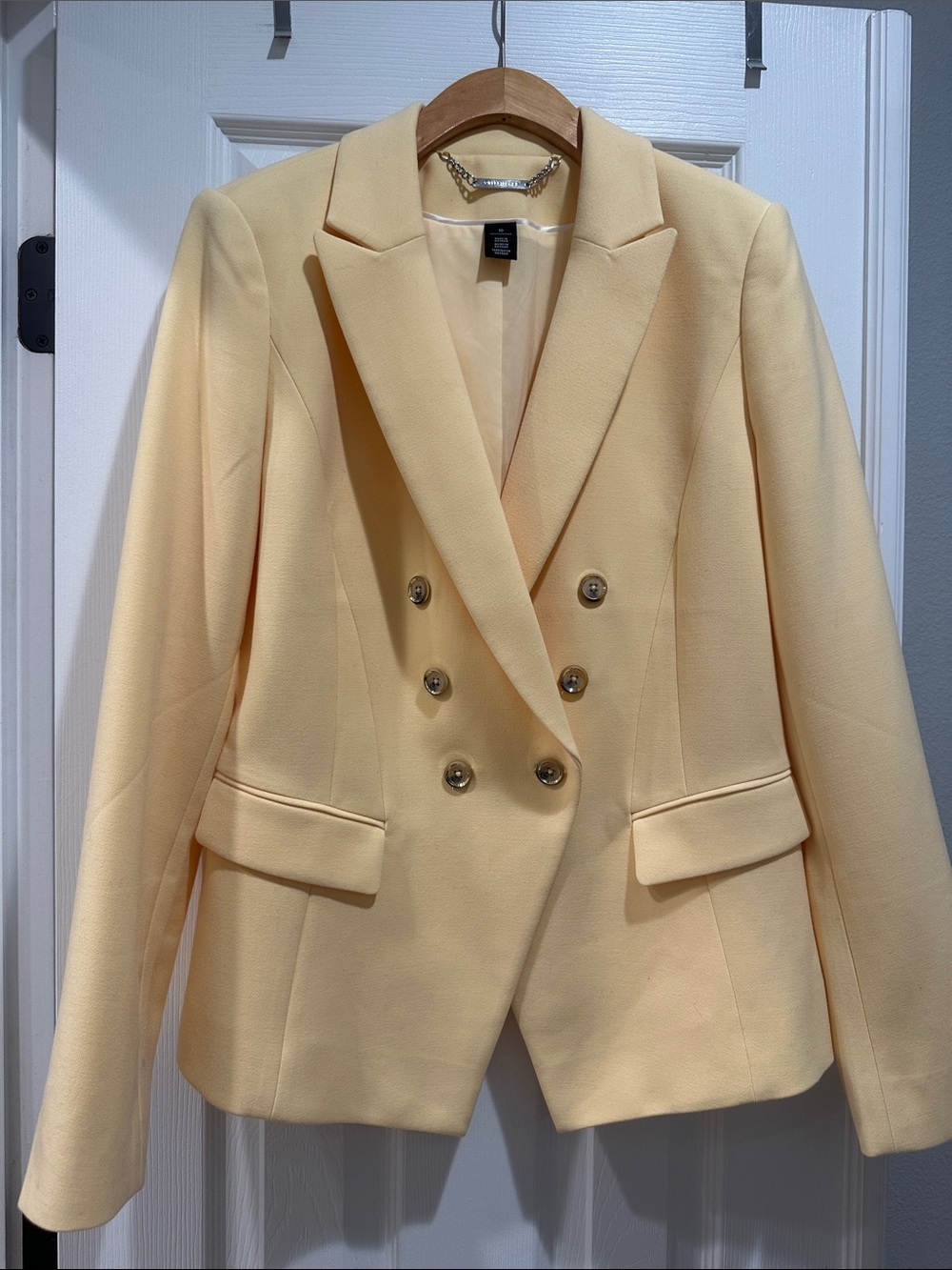 White House Black Market Pale Yellow Double-Breasted Blazer